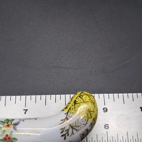 Vintage Sheffield England 4 Pc Serving Utensil Set Porcelain Handles Floral Gold - Picture 12 of 12